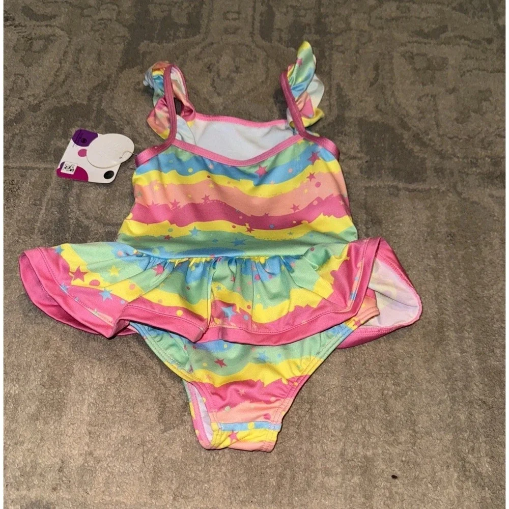 Minnie Swimsuit Pink Multi Toddler Sz‎ 24M 24 Month UPF 50 Ruffle One Piece New
